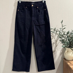 Judy Blue Navy Garment Dyed 5 Wide Leg Tummy Control Cropped High Waist Jeans